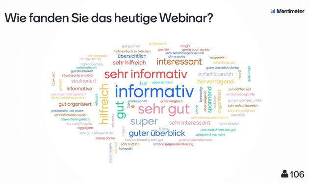 Abbildung 1: Die Ergebnisse der Live-Umfrage aus dem BARC Webinar zeigen ein positives Feedback zu Format und Inhalten.